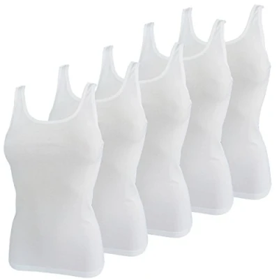 Afbeelding van HERMKO 1310 Set van 5 dameshemden 100% biologisch katoen, tanktop, Wit.