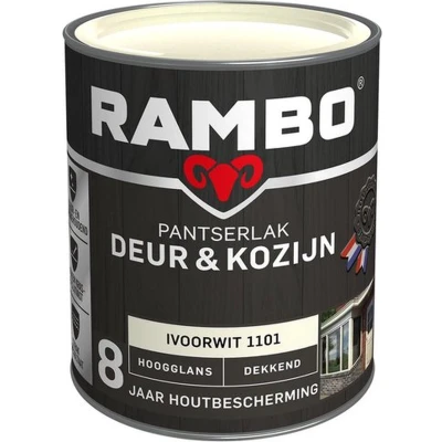 Afbeelding van Rambo Pantserlak Deur &amp; Kozijn Dekkend Hoogglans Ivoorwit 1101 0,75 liter