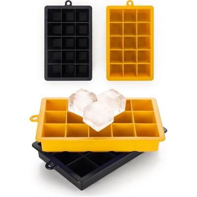 Afbeelding van Blumtal IJsblokjesvorm 2 x 15 IJsblokjes Hoogwaardig Siliconen 30 Stuks 3,3 cm Zwart / Geel