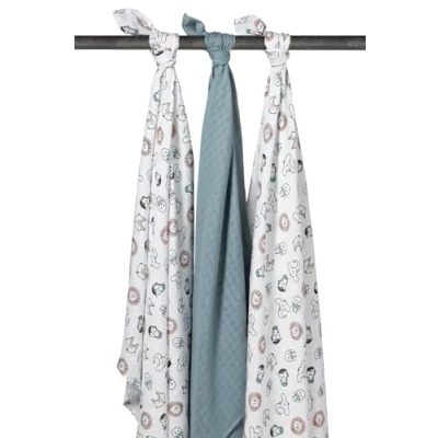 Afbeelding van Meyco Baby Animal swaddle 3 pack hydrofiel multicolour 120x120cm