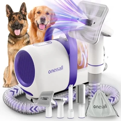 Image de oneisall aspirateur pour chien avec brosse, super puissance d&#039;aspiration de 12 000 Pa, poils d&#039;animaux un bouton, 4 outils d&#039;entretien, 1,5 l