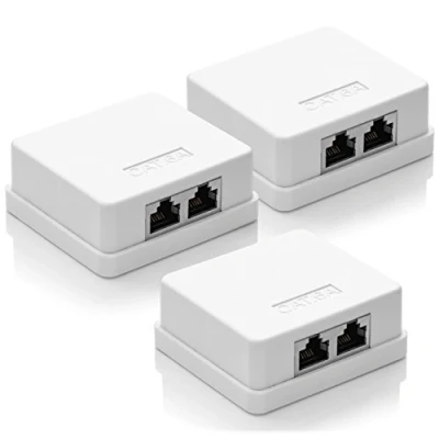 Afbeelding van deleyCON 3 x CAT6A netwerkaansluiting 2 RJ45 FTP afgeschermde wandmontage Ethernet 10 Gbit LAN installatiekabel Wit