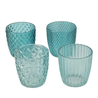 Afbeelding van Boltze Home Windlicht Marilu 4 delige set Ø7xh7cm blauw