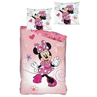 Afbeelding van Disney Minnie Mouse Dekbedovertrek Pink Beauty Eenpersoons 140 x 200 + 65 cm Katoen Flanel