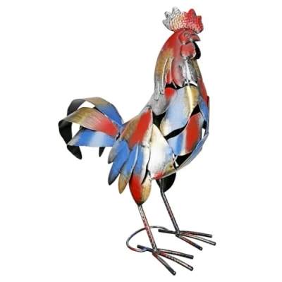 Afbeelding van GILDE Grote decoratieve figuur Haan XL Handgemaakte en handbeschilderde metalen dierensculptuur Geschenkdecoratie Veelkleurig Hoogte 50 cm