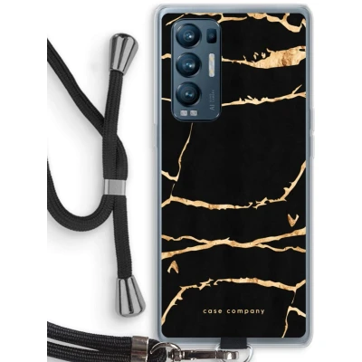 Afbeelding van Case Company® hoesje met Koord geschikt voor Oppo Find X3 Neo Gouden marmer Telefoonhoesje Zwart Bescherming aan alle Kanten en Over de Schermrand