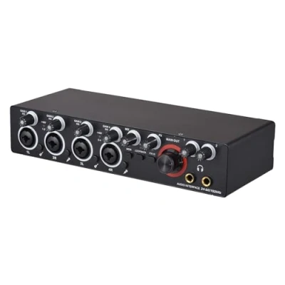 Afbeelding van summina 4 kanaals geluidskaart met gratis audio interface, USB ingangen en uitgangen Phantom voeding 24 bit/192 kHz 48 V voor professionele opname