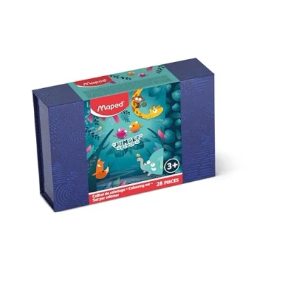 Afbeelding van Maped Jungle Fever schilderset 28 stuks Kleurpotloden + Color&#039;Peps viltstiften puntenslijper / gum grafietpotlood met vingergeleiding Kleurboek en stickers