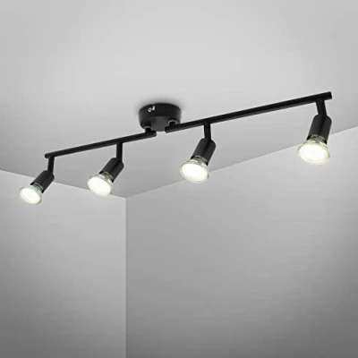 Afbeelding van B.K.Licht Zwarte Plafondspots plafonnière zwenkbare opbouwspots met 4 lichtpunten GU10 lichtbronnen