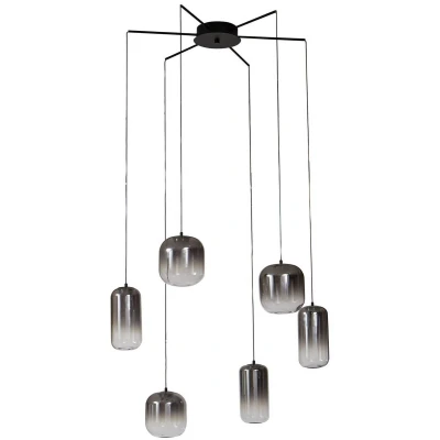 Afbeelding van Lucande Hanglampen 6lichts Glas, metaal rookgrijs, zwart Inclusief lichtbronnen