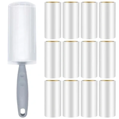 Afbeelding van Omtofo 12 rollen pluizenroller met 1 rol, 60 vellen dierenharen, voor kleding, haar, bank, bed, kattenhaar, hond