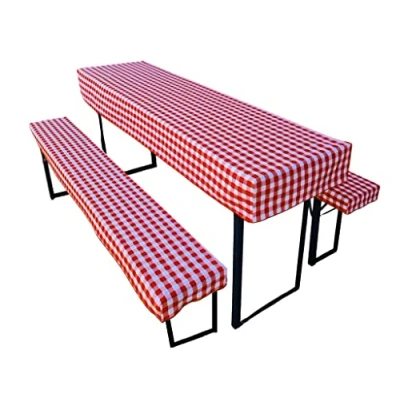 Afbeelding van Set van 3 tafelhoezen en 2 bierbankhoezen, afmetingen kleuren naar keuze (220 x 50 cm, rood geruit)