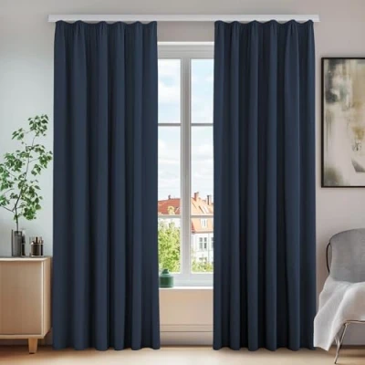 Afbeelding van Deconovo Verduisteringsgordijn met plooiband, 200 x 140 cm, donkerblauw, 2 stuks