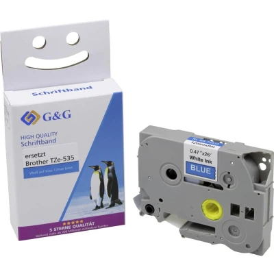 Afbeelding van G&amp;G Labeltape Tapekleur: Blauw Tekstkleur: Wit 12 mm 8 m