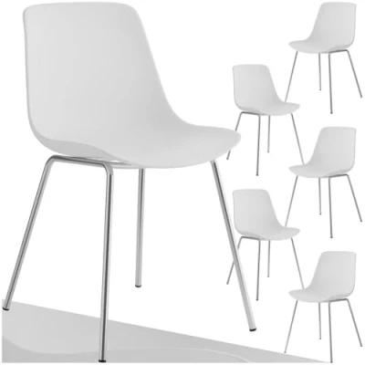 Afbeelding van Tectake® Mave Stoelen Kunststof Eetkamerstoelen in Modern Design set van 6 wit/ chroom