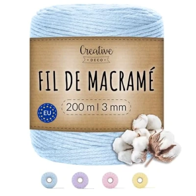 Afbeelding van Creative Deco Macrame Koord Katoenen Blauw Licht 200 m 2 3 mm Dikte