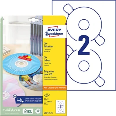 Afbeelding van Avery Etiket L6043 25 CD wit 50 stuks