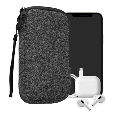 Afbeelding van kwmobile telefoontasje universeel geschikt voor L 6,5&quot; smartphones 16,5 x 8,9 cm Hoesje met rits en polslusje In antraciet / wit