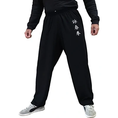 Afbeelding van Kung Fu Style Tai Chi en Wing Chun Broek voor heren dames, los aangenaam van viscose, Zwart