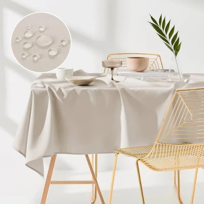 Image de ROOM99 Aura Nappe anti taches lavable, imperméable et en polyester Rectangulaire Décoration de banquet pour toute l&#039;année Beige clair 130 x 180 cm