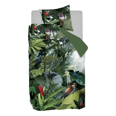 Afbeelding van Snoozing Tropical Birds Flanel Dekbedovertrek Eenpersoons 140x200/220 cm + 1 kussensloop 60x70 Groen