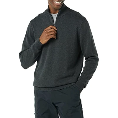 Image de Amazon Essentials Pull pour homme 100% coton avec fermeture éclair 1/4, anthracite chiné, XXL
