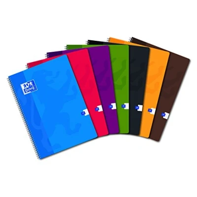Afbeelding van Oxford 10 notitieboeken, spiraalbinding, formaat A4 (21 x 29,7 cm), 100 pagina&#039;s, grote ruitjes, 90 g, verschillende kleuren