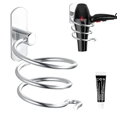 Afbeelding van Fousenuk Haardrogerhouder, wandbevestiging zonder boren, zelfklevend, aluminium, met kabelhouder, voor badkamer, slaapkamer, balkon