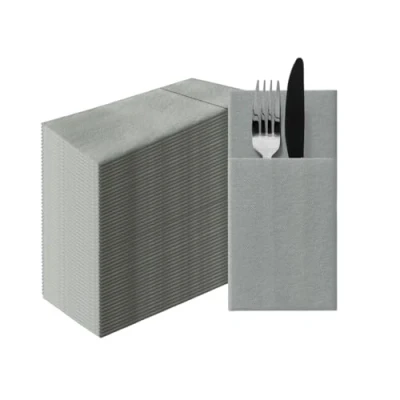 Afbeelding van PAW Airlaid Pocket servetten (39 x 40 cm) I 50 stuks effen vergelijkbaar met stof Elegante tafeldecoratie HoReCa voor gelegenheden zoals bruiloften, feesten Kleur: Grijs