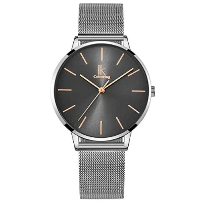 Afbeelding van Alienwork IK Minimalistisch dameshorloge, ultradun, Mesh Armband, Zilver/Grijs/Zilveren armband
