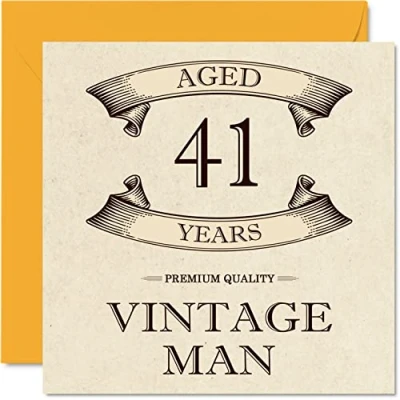 Afbeelding van Vintage verjaardagskaarten voor mannen, 41 jaar, grappige verjaardagskaart collega, vader, echtgenoot, vriend, oom, broer, 145 mm x mm, wenskaart 41e verjaardag