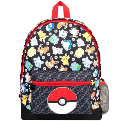 Afbeelding van Pokémon Schoolrugzak voor jongens en meisjes, reisrugzak met 2 vakken kinderen, verstelbare schouderbanden netvak, zwart, zwart.