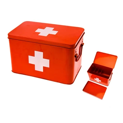 Afbeelding van Present Time (Pt,) Medicijn Opbergbox L Decoratieve opbergmand Metaal 31,5x19x21cm Rood