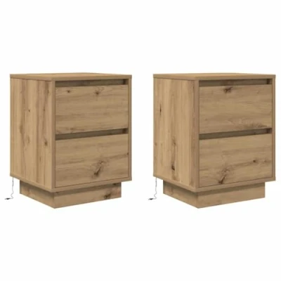 Afbeelding van vidaXL Nachtkastjes met LED 2 st 38x34x50 cm artisanaal eikenkleur