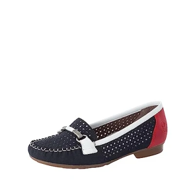 Afbeelding van Rieker 40065, mocassin dames, blauw combi 14