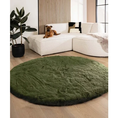 Afbeelding van Fluffy Vloerkleed Rond Comfy Deluxe Olijfgroen 80 Cm