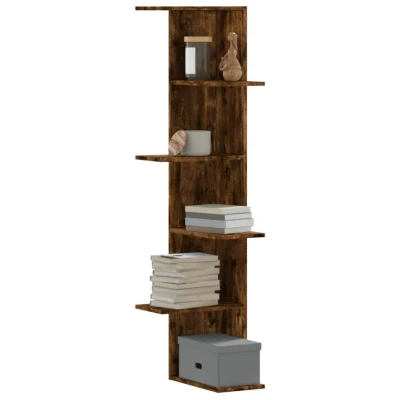 Afbeelding van Hoekwandschap 36,5x36,5x140 cm bewerkt hout gerookt eikenkleur