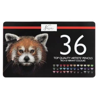 Afbeelding van Nassau Fine Art Professionele Kleurpotloden 36 delig Rijke &amp; Levendige Kleuren Genummerd Kleur gecodeerd Inclusief Kleurtestblad Stevige Opbergdoos