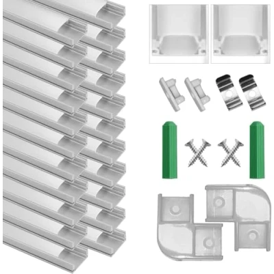 Afbeelding van Aluminium led profiel, 20 x 1 m U Shape profielen van aluminium, kanalen en diffusers met pc afdekking complete accessoires, compacte professionele afwerking voor ledstrip (zilver U)