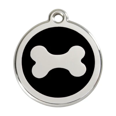 Afbeelding van Bone black roestvrijstalen hondenpenning large/groot dia. 3,8 cm RedDingo