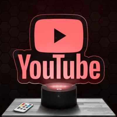 Afbeelding van nachtlampje, nachtlampje met touchscreen, YouTube logo, 3D lamp, led illusie, cadeau idee, Kerstmis, verjaardag, jongens en meisjes, kinderkamer of volwassenen