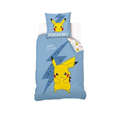 Afbeelding van Sahinler Beddengoed Pikachu omkeerbaar, voor kinderen, dekbedovertrek 140 x 200 cm + kussensloop 63 cm, blauw 100% katoen NI 0223