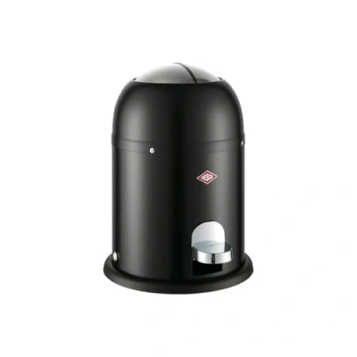 Afbeelding van Wesco Mini Master Afvalemmer voor badkamer, mat zwart, gepoedercoat plaatstaal, volume 6 liter, kunststof inzetstuk, pedaal, pedaal