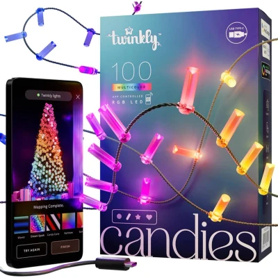 Afbeelding van Twinkly Candies Lichtsnoer Kaars Verlichtingsdecoratie 100 RGB LED’s 6 meter Groene draad