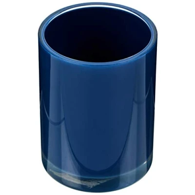 Afbeelding van MSV Badkamer drinkbeker/tandenborstelhouder Aveiro PS kunststof donkerblauw 7 x 9 cm