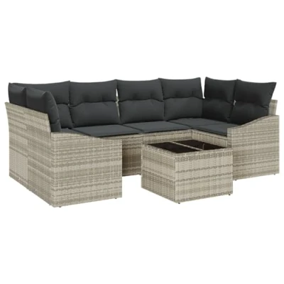 Afbeelding van vidaXL Tuin Sofa Set van 7 Beige en Donkergrijs Rattan