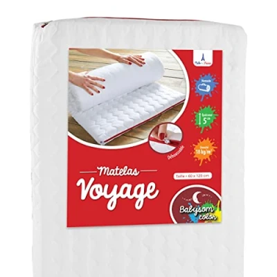 Afbeelding van Babysom Reismatras voor baby&#039;s 60 x 120 cm opgerold: ideaal logeerbed Microvezel gewatteerd: zacht en pluizig Dikte 5 Afneembare hoes Gemaakt in Frankrijk
