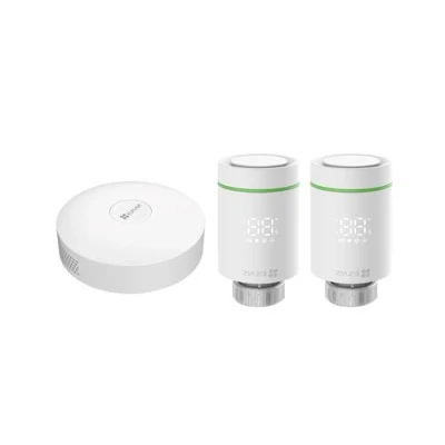 Image de Ezviz Set Vanne Connectée T55 2 Pièces + Passerelle Domestique A3 Blanc (304800330)