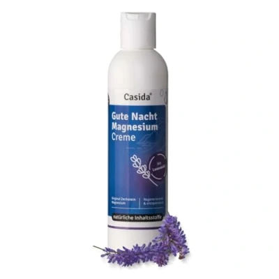 Afbeelding van Casida® Magnesium crème &quot;Good Night&quot; met lavendel bodylotion originele Zechstein magnesiumchloride en pure lavendelolie kwaliteit van apotheken 200 ml