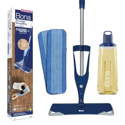 Afbeelding van Bona Premium Spray Mop Alles in 1 Dweilsysteem Vloerwisser met Inclusief Geoliede Houten Vloer Reiniger &amp; 2 Microvezel Reinigingspads Dweil Streeploos Sneldrogend